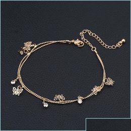 Anklets Anklets Butterfly Anklet Bead Charm Double Fashion Chain Jewellery Deck Foot Women Ankle Bracelets Holiday Gift Ornament 2 45Zy Dhgw7