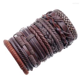 Charm Bracelets 10pcs set Multi-layer Vintage Leather Bracelet Punk Style One Set Men's Bangles Wristbands Male Jewellery Gift312W