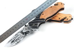 1Pcs BRX50 Assisted Flipper folding knife 440C 3D Titanium Coated Drop Point Blade Wood with Steel Sheet Handle Pocket Folder knives EDC Tools