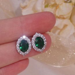 Stud Earrings Classic Design Luxury Green Zircon Stone For Women Shiny Crystal Elegant Wedding Jewellery Accessories