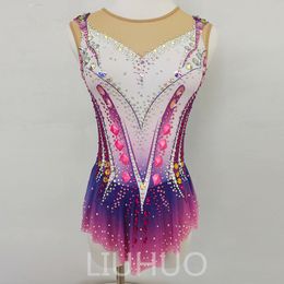 LIUHUO Customise Colours Rhythmic Gymnastics Leotards Girls Women Competition Artistics Gymnastics Performance Wear Crystals Quality Stretchy Pink