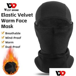 Cycling Caps Masks West Biking Winter Skiing Warm Clava Breathable Mask Fl Face Protection Double Layer Thickening Thermal Sport Gear Otrqg