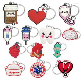 Keychains 50PCS PVC Keychain Cute Designer Medical Series Tooth Syringe Stethoscope Keyring Custom Key Chain For Car Accessories Gift