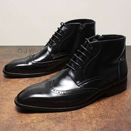 Модные мужские туфли из натуральной кожи, черные, коричневые, на шнуровке, с острым носком, броги, мужские модельные туфли, свадебные офисные ботинки для мужчин