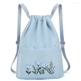 School Bags 2024 Backpack Fashion Women's Bag Folding Fitness Dry And Wet Separation Leisure Tide Embroidery Flower Travel