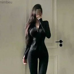 Women's T-Shirt Autumn Black Tight Yoga Coat Long Sleeve Slim Sexy Sport Cardigan Spring Women Zipper Stand Up Collar Breathable Running Top L240201