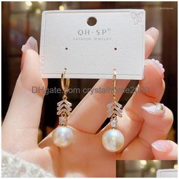 Hoop & Huggie Hoop Earrings Autumn And Winter Fashion Super Flash Rhinestone Leaf Mabei Pearl Tassel Personalized Long Ear Button. Dr Dhh2W