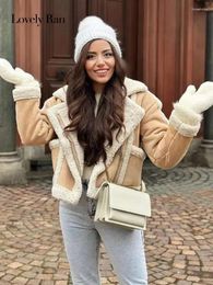 Damen Pelz Winter Lamm Wolle Kurze Jacke Für Frauen Warm Dick Doppelseitiger Mantel Retro High Street Lady Chic Tasche Langarm Outwear