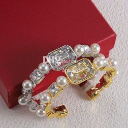 Trendy Diamond Pearl Bracelets Charming Bangles Jewelry Accessories Copper Gold Plated Bracelets With Gift Box