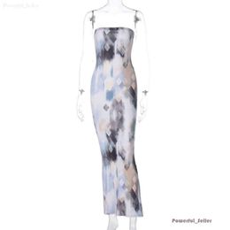 Womens Summer Casual Designer Maxi Dresses Sexy Off Shoulder Dress Wrap Bust Long Skirt Fashion Tie Dye Print Clothing 8655