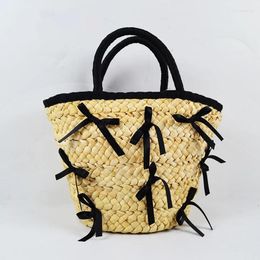 Shopping Bags Women's Bag 2024 Bowknot Straw Shopper Ins Casual Beach Holiday Handbag Travel Tote