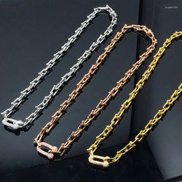 Chains 925 Sterling Silver U Shape Gradient Necklace Men Women Electroplating 18k Rose Gold Fashion Luxury Classic Jewelry Party Gift
