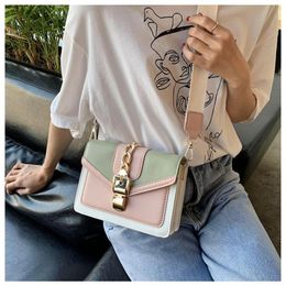 Fashion chain lady Sling bag Panelled Colour PU Leather Crossbody For Women Wide strap Shoulder Messenger Bags Ladies267H