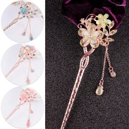 Hair Clips Fashion Metal Chinese Style Stick Flower Rhinestone Chopsticks Hairpin Long Tassel Pearl Clip Accessories