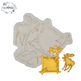 Baking Moulds Christmas Po Frame Deer Shape Silicone Mould DIY Epoxy Series Cake Decoration Chocolate Elk Resin