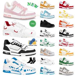 Designer flat sneaker Virgil trainer casual shoes denim canvas leather white green red blue letter fashion platform mens womens low trainers 36-45 for good price