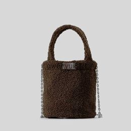 Shoulder Bags Fasion Lambswool Buckets Bag Faux Fur Women andbags Cains Imation Wool Soulder Crossbody Vintage Small Tote Purses 2024H2421