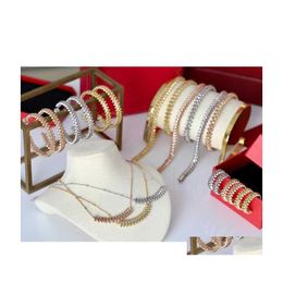 Bracelet & Necklace Bracelet Necklace Brand Fashion Jewelry Set For Women Gold Plated Rive Steam Punk Party Clash Design Earrings Ri Dhwqv