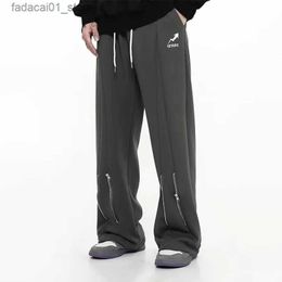 Men's Jeans TINT ERA Gray Sweatpants Male Joggers Sports Pants Men Jogging Korean Harajuku Black Wide Leg Trousers Streetwear Zipper Hip Hop Q240202