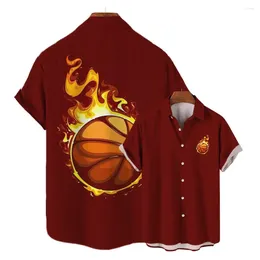 Men's Casual Shirts Basketball Print T-Shirt For Men Short Sleeve Top Lapel Clothing Summer Sweatshirt Male Oversized Boy Tops