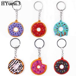 Keychains Lanyards Cute 3D Simulation Donut Keychain Girls Sweet Cake Dessert Pendant With Key Rings For Kids Backpack Decor Party Gifts Q240201