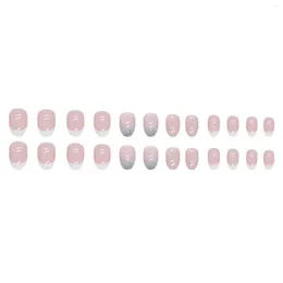 False Nails Sweet Style Line Printed Pink Fake Easy To Apply Simple Peel Off For Fingernail DIY Decoration