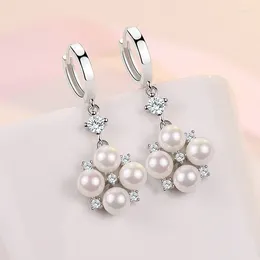 Dangle Earrings 1 Pair Women's Creative Geometric Rhombus Inlaid Pearls Zircon Ear Clip Fashion Jewellery E2441