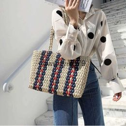 Shoulder Bags fasion striped straw bags casual raan large women tote wicker woven female andbags soulder summer beac travel pursesH2421