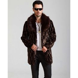 Winter Fashion Imitation Fur Coat Mens Long Brown Warm and Comfortable Casual Sable with Lapel SPZQ