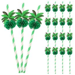 Disposable Cups Straws 50pcs Tropical Hawaiian Cocktails Coconut Tree Drinking Summer Beach Party Supplies