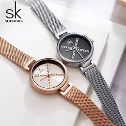 cwp Shengke Crystal Watch Women Waterproof Rose Gold Steel Strap Ladies Wrist Watches Top Brand Meshband Clock Relogio Feminino2304