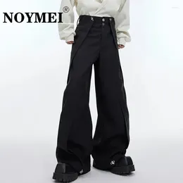 Mens Suits NOYMEI Wide Leg Suit Pants Pleated Fashion Metal Decoration Solid Colour Trousers Niche Spring Black All-match WA3680