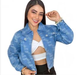 Spring autumn women's brand new desinger casual slim fit zipper denim Jackets zipper printed letters lapel polos colllar short blue outerwear coat pluz size 3X