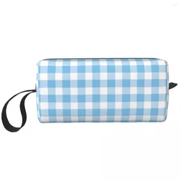 Cosmetic Bags Soft Blue Gingham Bag Women Makeup Travel Zipper Toiletry Organiser Pouch