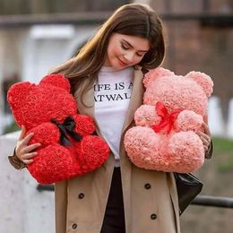 Drop 40cm Cute Rose Flower Teddy Bears Foam Bears Wedding Home Decorations Birthday Valentines's D Gift Love Bear Do254q