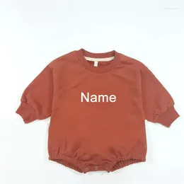 Clothing Sets 2024 Customizable Embroidery Name Girls Romper Baby Boys Clothes Kid Long Sleeve One Piece Fall Cotton Solid Round Neck Bubble