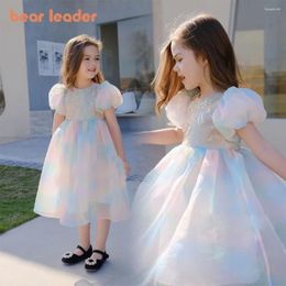 Girl Dresses Bear Leader 2024 Summer Girls' Princess Dress Children's Court Colourful Bubble Sleeve Cute Kids'