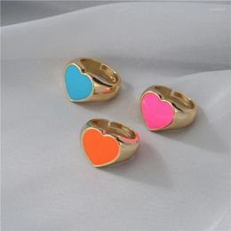 Cluster Rings Ins Real Gold Plated Multicolor Love Heart Ring Simple Retro Peach For Women Girls Fashion Jewellery Gift