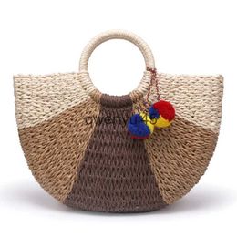 Shoulder Bags New large retro straw classic semi-circle transition Colour paper rope woven bag beac casual andH2421