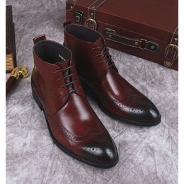 Men's Summer Genuine Ankle Black Bury Mens Dress Lace Up Formal Men Boots Cow Leather Shoes