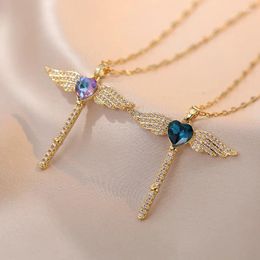 Pendant Necklaces Angel Wings Cross Necklace For Women Cupid Heart Crystal Jewelry Accessories Anniversary Gift Lovers Families