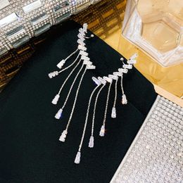 Backs Earrings Female Korean Long Temperament Geometric Girls Ear Cuff Women Dangle Tassel Clip Crystal Clips