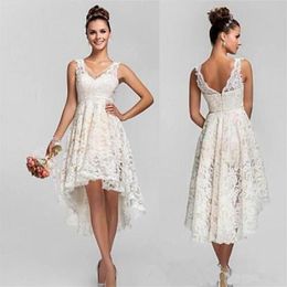 Boho Wedding Dresses High Low Lace Bridal Gowns V Neck Empire Plus Size Wedding Dresses Short Wedding Guest Dresses 265r