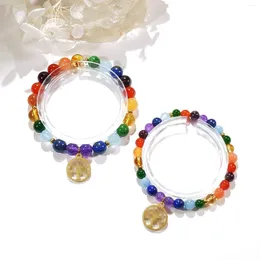 Strand Lii Ji Natural Stone 7 Chakras Beads 6mm/8mm With Stainless Steel Gold Plated Tree Charm Elastic Bracelet