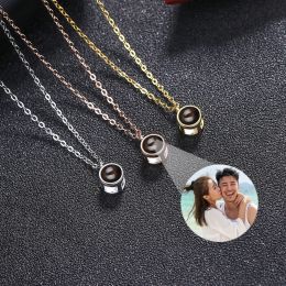 Necklaces DODOAI Photo Custom Projection Necklace Pendant Personalised Necklace Lover Family Wife Husband Memory Gift Valentine's Day Gift