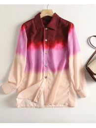 Women's Blouses Women Fashion Long Sleeve Vintage Gradient Shirt Tops Female Loose Simple Casual