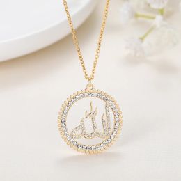 Necklaces Custom Diamond Allah Necklace For Women Gold Stainless Steel Jewelry Pendants Islam Muslim Arabic God Messager Gifts