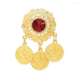 Brooches Arab Golden Women Brooch Statement Coin Pendant Ethnic India Wedding Party Charms Rhinestones Gypsy Feminina