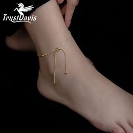 Anklets Trustdavis Real 925 Sterling Silver Fashion Sweet Snake Chain Anklets For Women Wedding Party Birthday Present Jewelry DA2338