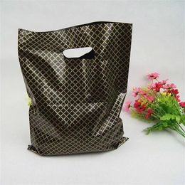 50pcs lot Black Lattice Large Plastic Shopping Bags Thick Boutique Gift Clothing Packaging Plastic Gift Bag With Handles313w